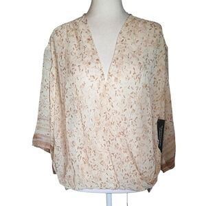Lovestitch Sheer Ivory Boho Peasant Top Gold Accents Size Small NWT